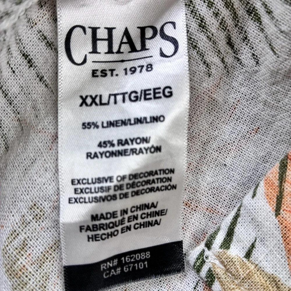 Chaps Seacoast Wash Short Sleeve Floral Print Multi Shirt‎ Linen Blend Men's XXL